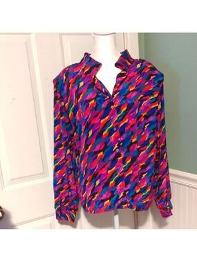 Michelle Stuart Vintage 1980s Collared Long Sleeve Blouse Large Loud Proud
